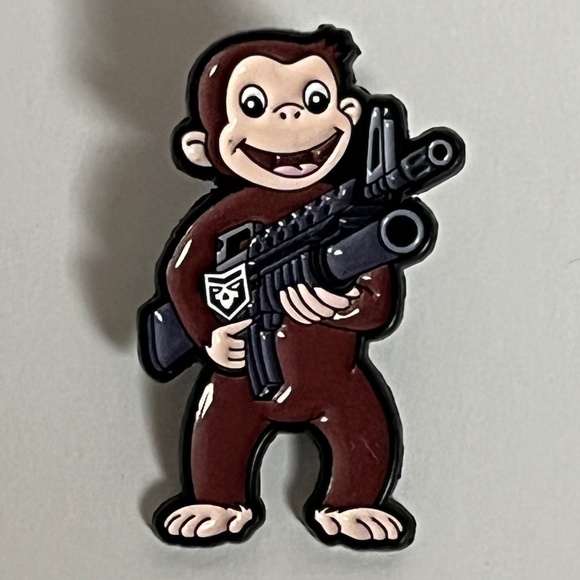 Curious George Machine Gun Hat Pin Pins Streetwear Hats Bag Hype Fitted New Era - Picture 1 of 8
